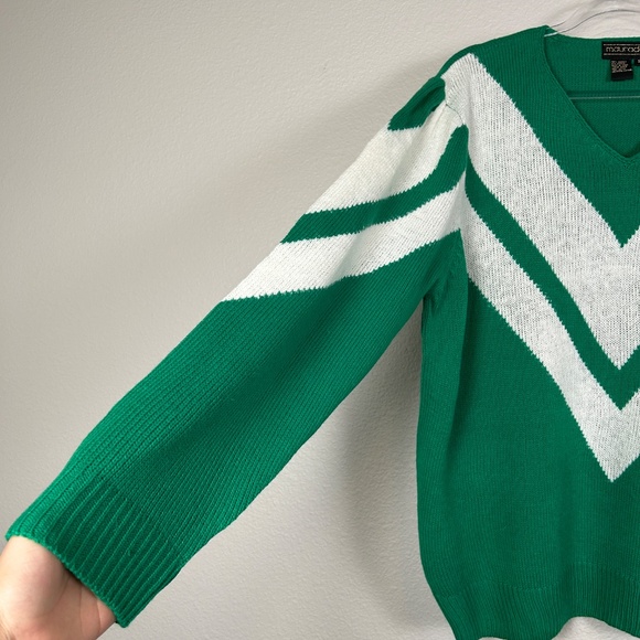 Maurada women plus size 2X knit sweater green white mohair blend chevron varsity - Picture 4 of 11